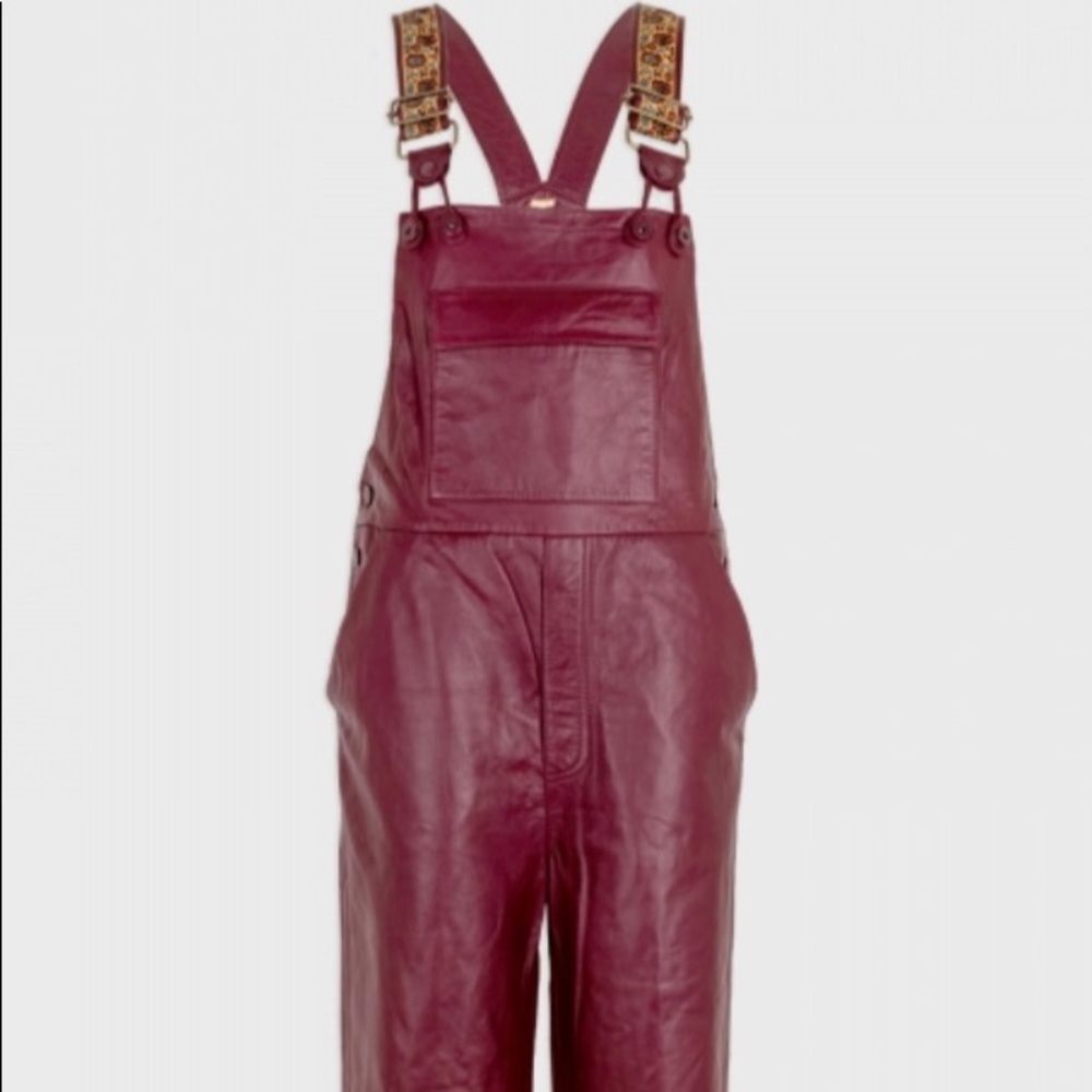 Free People Brooklyn Genuine Leather Bib Overalls